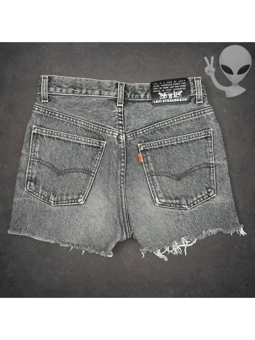 Vintage Levis 550 Orange Tab Black Cut Off Denim Shorts Womens 26